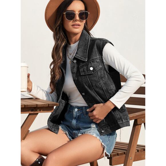 Stunner Collared Denim Vest - Picture 1 of 4